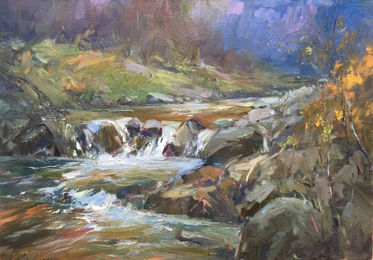 770x537 Saatchi Art Mountain Waterfall Painting By Bogdan Kuziv - Mountain Waterfall Painting