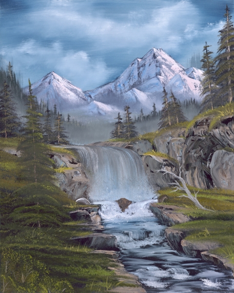 480x600 Waterfall - Mountain Waterfall Painting
