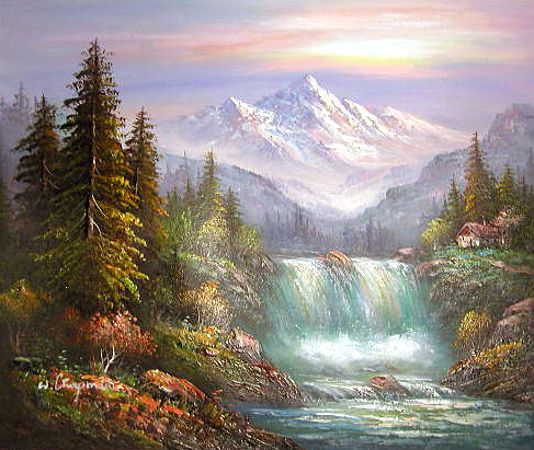 Mountain Waterfall Painting at PaintingValley.com | Explore collection ...