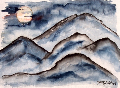 395x289 Landscape Watercolor Paintings - Mountains At Night Painting