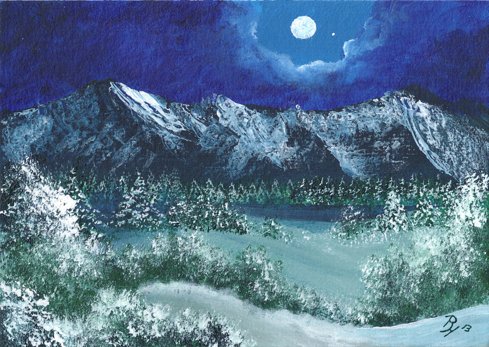 Mountains At Night Painting at PaintingValley.com | Explore collection ...