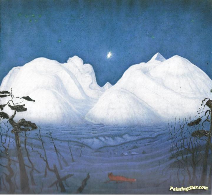 720x661 Winter Night In The Mountains Artwork By Harald Oskar Sohlberg Oil - Mountains At Night Painting