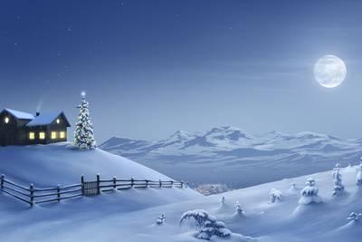 400x267 Digital Painting Of A Silent Christmas Night In The Snow Covered - Mountains At Night Painting
