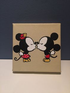 236x314 Cutest Little Mini Canvas Painting Of Mickey And Minnie Mouse - Mouse Painting