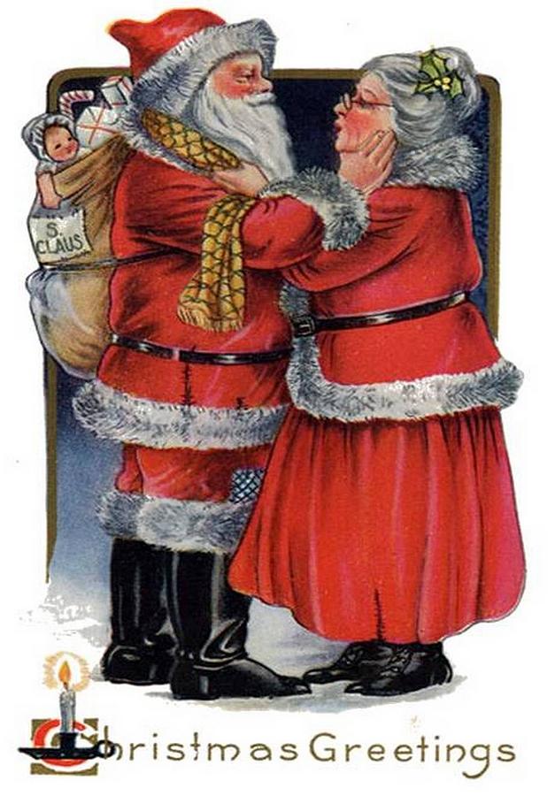 627x900 Vintage Christmas Greetings From Mr And Mrs Claus Painting By - Mrs Claus Painting