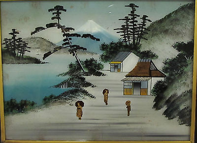 400x291 Vintage Antique Reverse Painted Glass Painting Of Mt Fuji Japan - Mt Fuji Painting