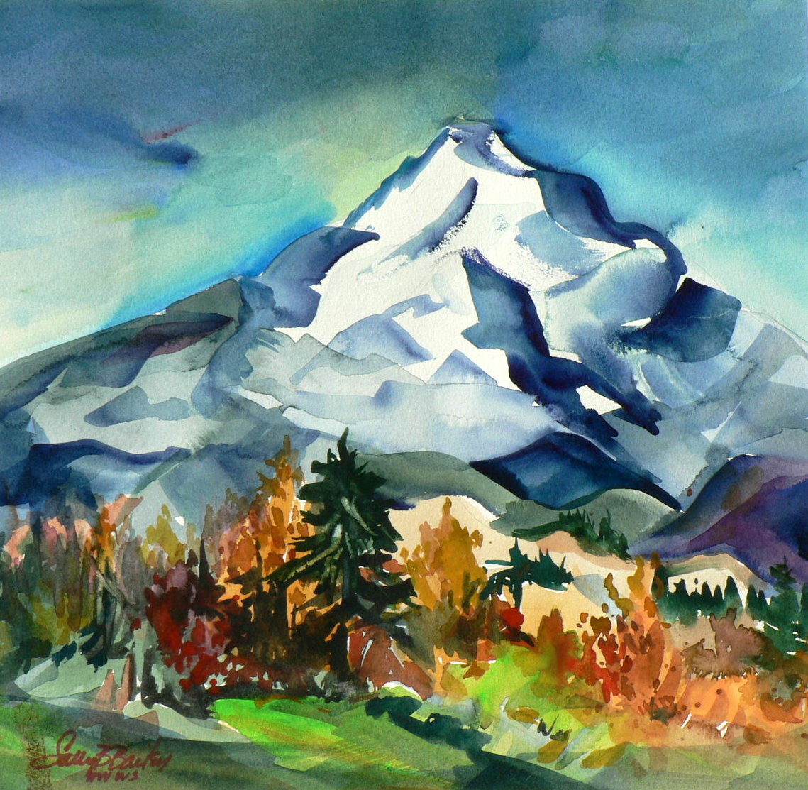 1139x1113 Mount Hood Watercolor By Sally Bills Baileysally Bills Bailey - Mt Hood Painting