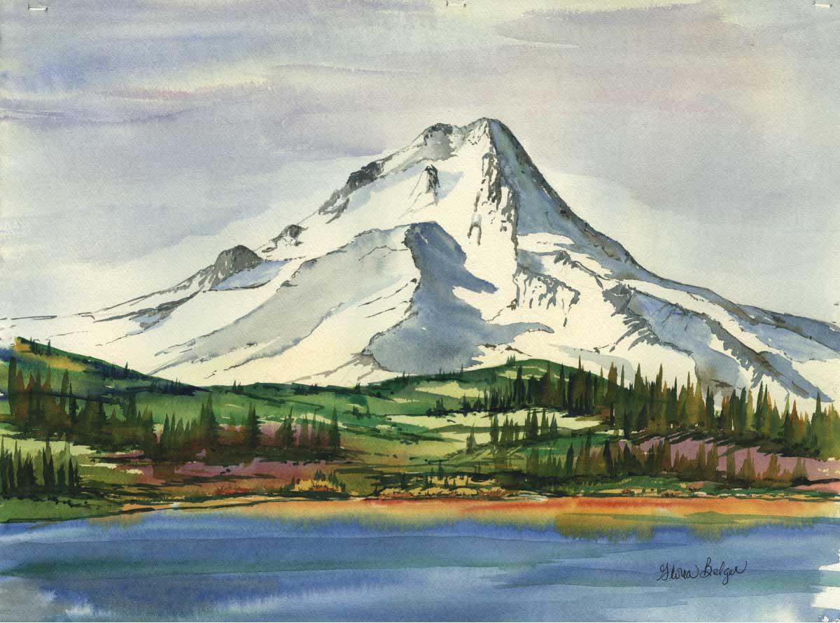 1200x890 Original Watercolor From Photograph - Mt Hood Painting