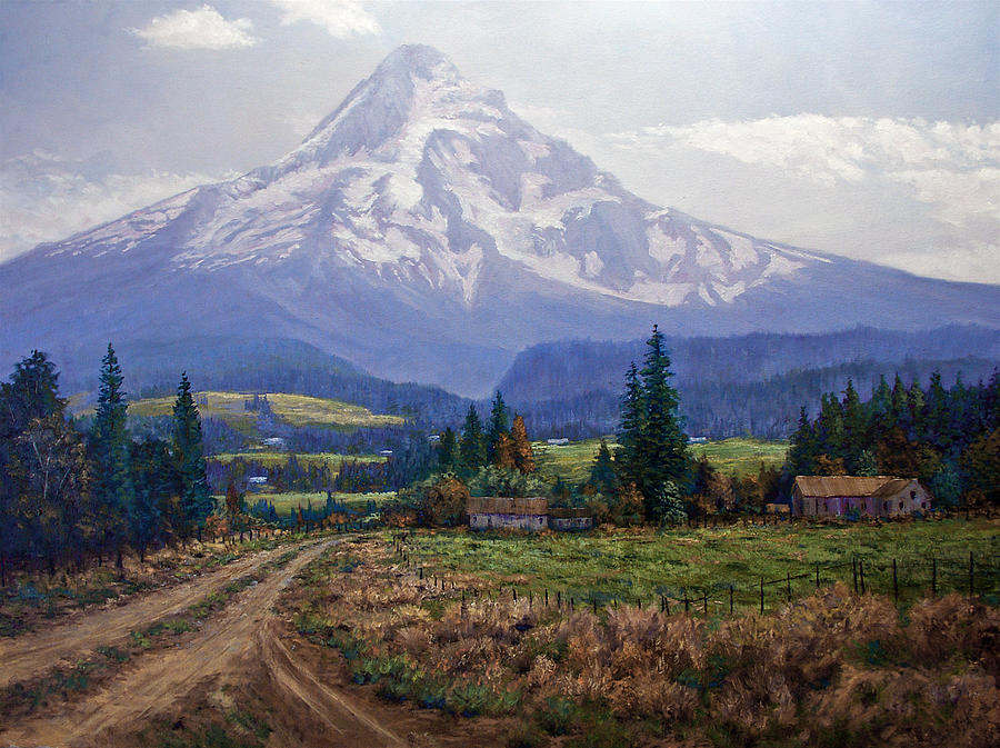 900x673 Hood River Valley Painting By Donald Neff - Mt Hood Painting