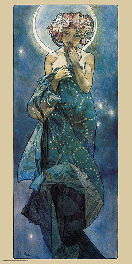 440x879 Alphonse Mucha Moon Decorative Fine Art Nouveau Print - Mucha Painting