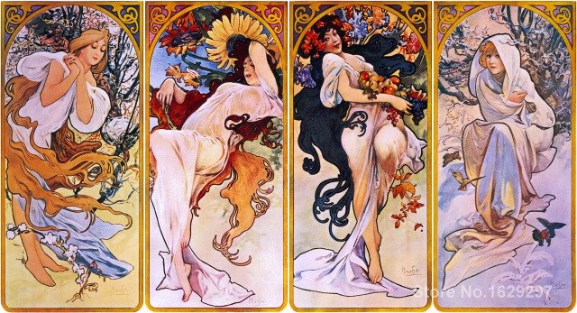 640x347 Four Seasons By Alfons Mucha Circa By Alphonse Mucha Canvas Art - Mucha Painting