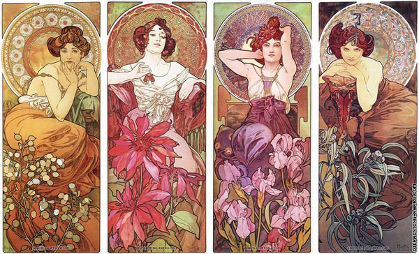 600x364 Oil Painting Reproduction Of Quadriptych The Precious Stones (Mucha) - Mucha Painting