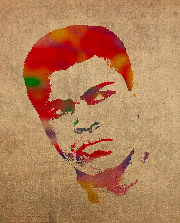 729x900 Muhammad Ali Watercolor Portrait On Worn Distressed Canvas Mixed - Muhammad Ali Canvas Painting