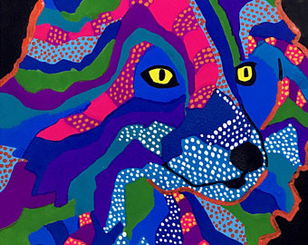 340x270 Coyote Gouache Painting Colorful Coyote Painting Coyote Wall - Multi Color Fox Painting