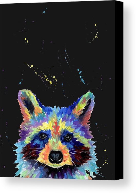 530x750 Raccoon Head In Multicolor Canvas Print Canvas Art By Sarah - Multi Color Fox Painting