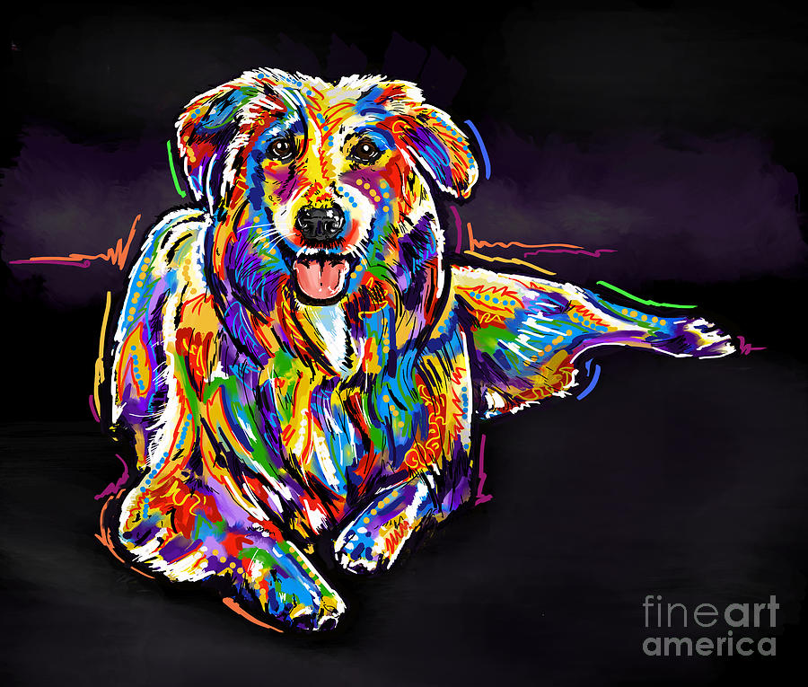 900x765 Dog Multi Color Painting By Tim Gilliland - Multicolor Painting