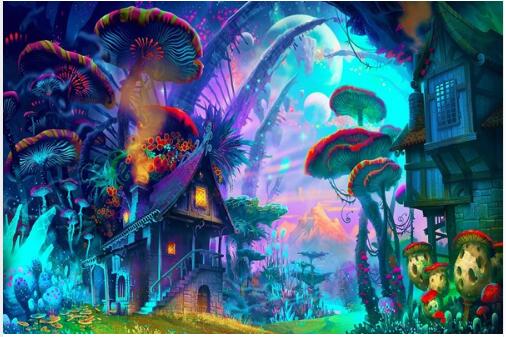 506x337 Fantasy Imagination Multicolor Gorgeous Scenery Mushroom Planet - Multicolor Painting
