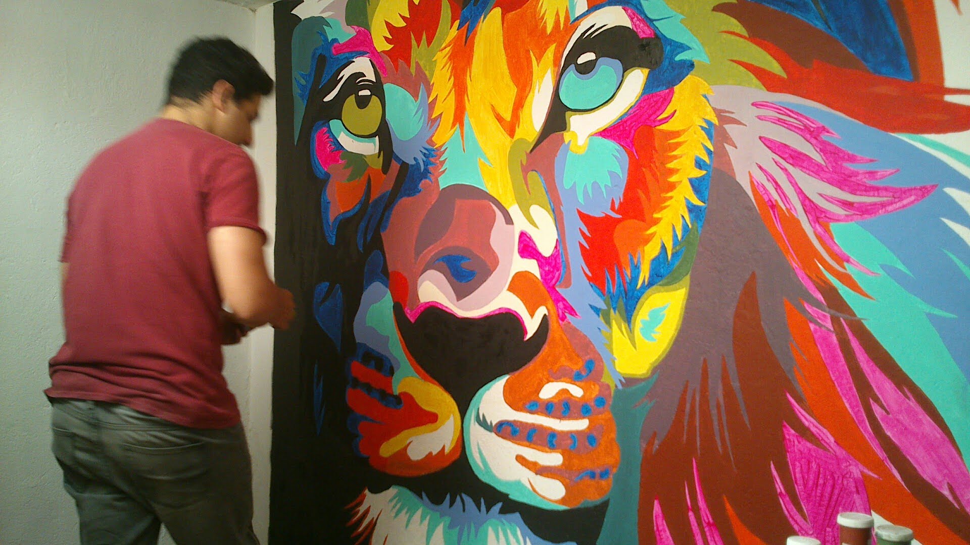 1920x1080 Lion Painting Leon Multicolor Time Lapse - Multicolor Painting