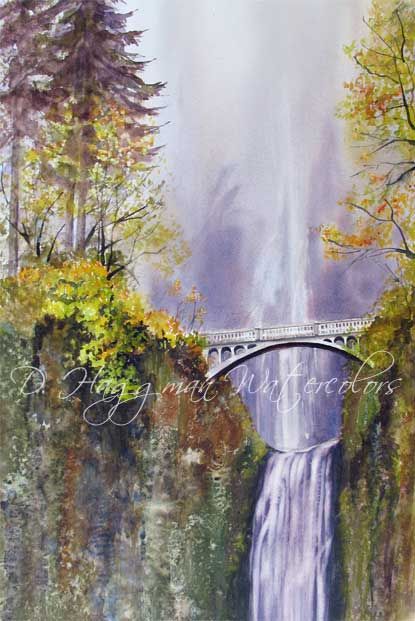 415x621 Multnomah Falls Deborah Haggman Watercolors - Multnomah Falls Painting