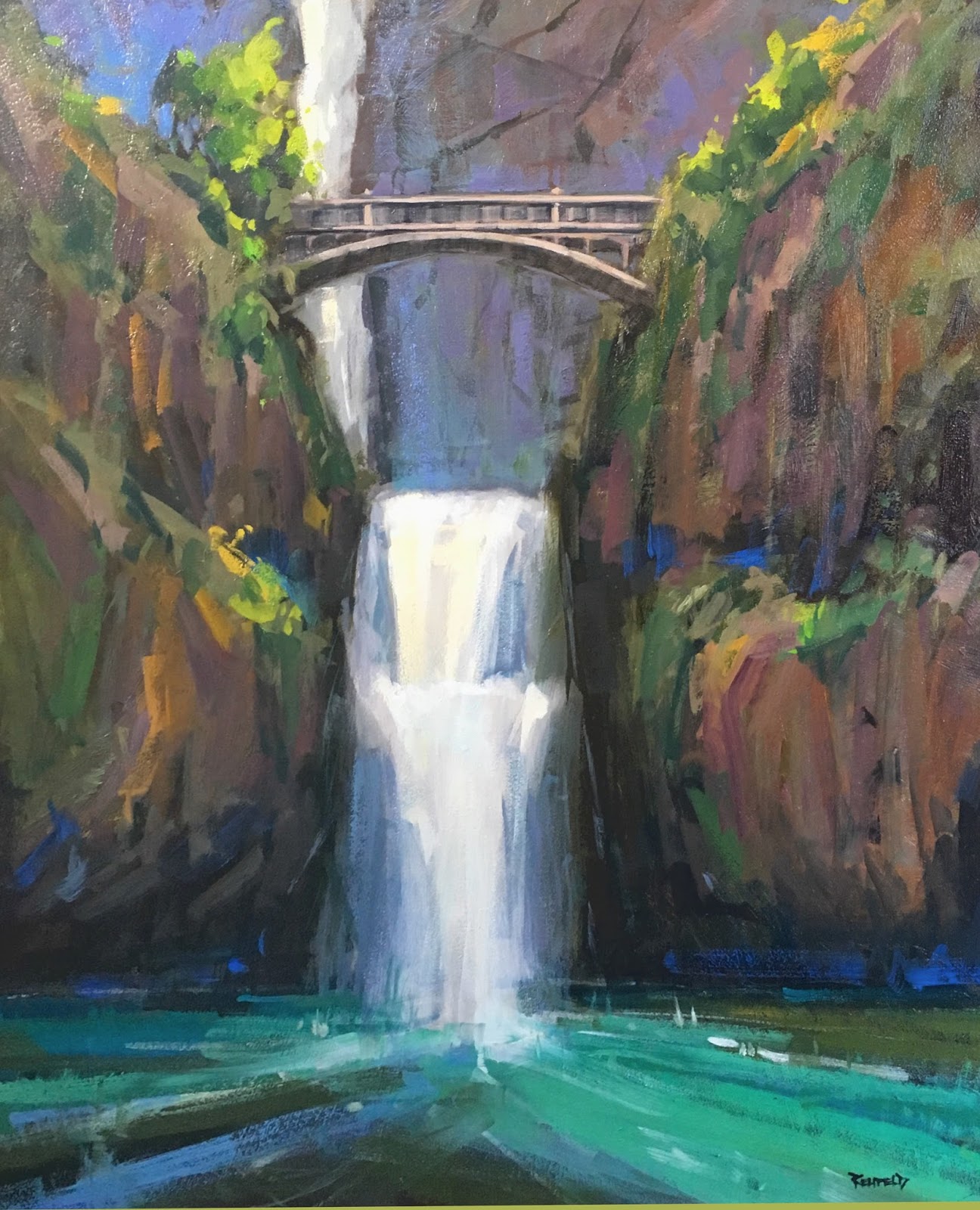 1296x1600 Cathleen Rehfeld Daily Painting - Multnomah Falls Painting