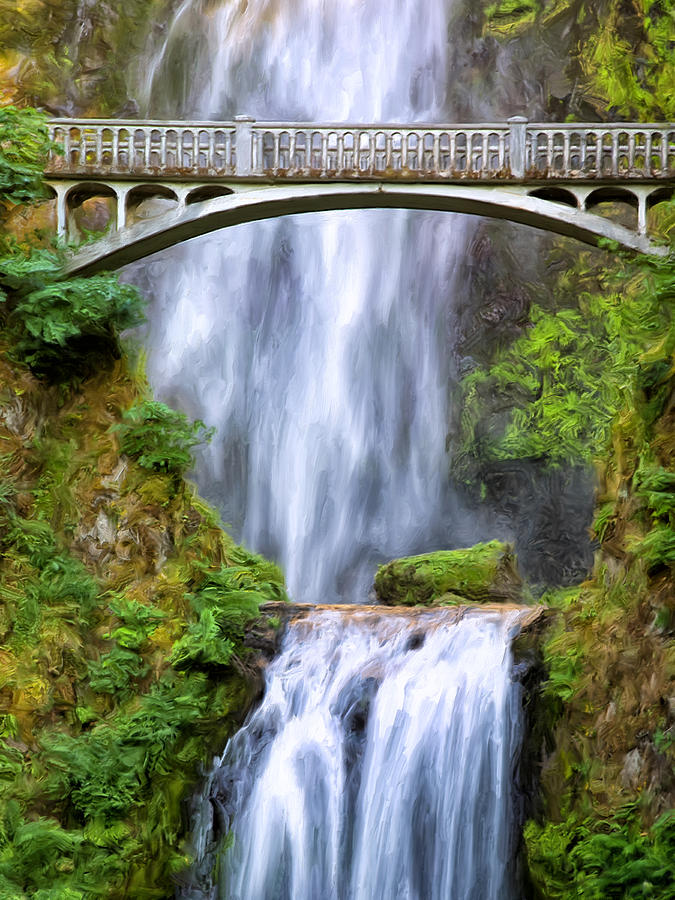 675x900 Bridge At Multnomah Falls Painting By Dominic Piperata - Multnomah Falls Painting