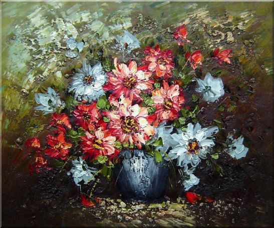 547x456 Framed Knife Painted Still Life Standard Mum Flowers Oil Painting - Mum Painting