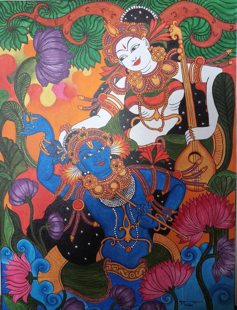 976x1280 Buy Mural Painting Of Krishna And Radha Handmade Painting By - Mural Painting