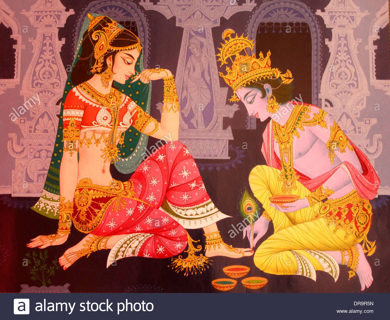 1300x1067dian Mural Painting Ofdian God Krishnand Radha - Mural Painting In India