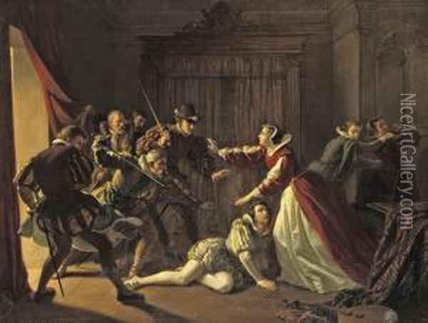 600x452 The Murder Of David Rizzio Oil Painting Reproduction By Friedrich - Murder Painting
