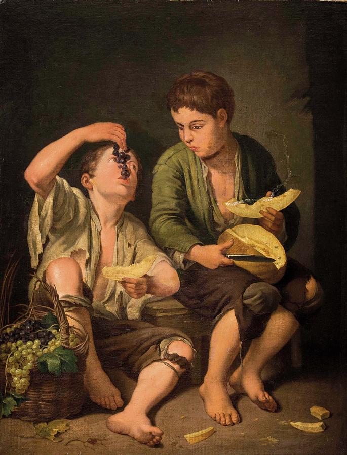 685x900 Grapes And Melon Eater Painting By Esteban Murillo - Murillo Painting