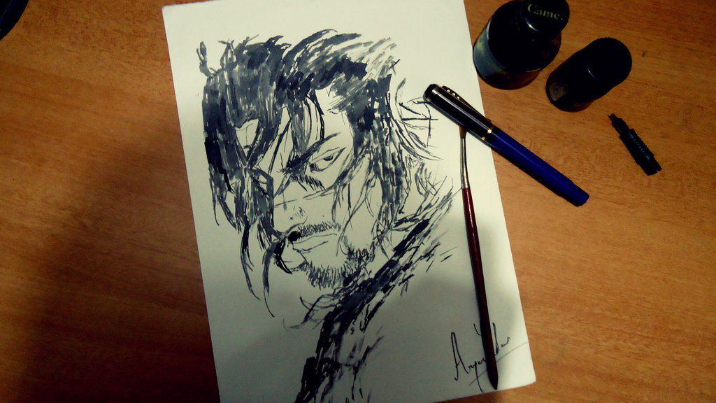 1024x576 Ink Painting Of Miyamoto Musashi By Notekira - Musashi Miyamoto Painting