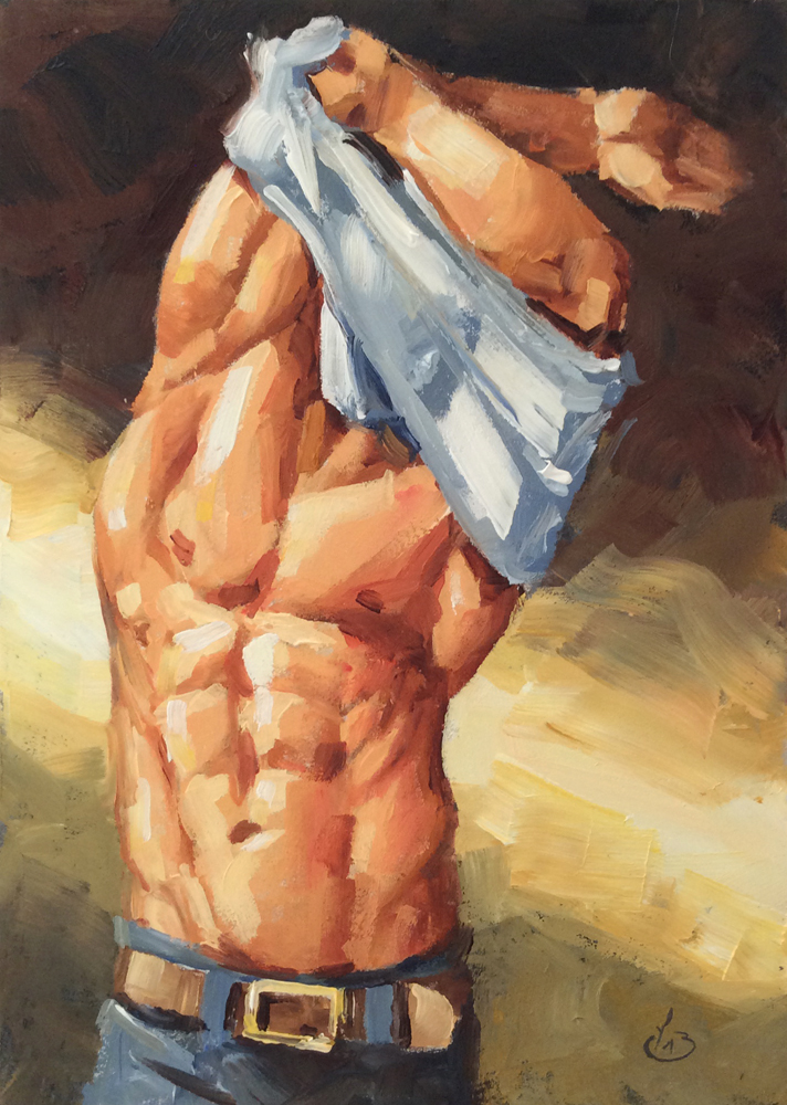 712x1000 Tom Brown Fine Art Man, Male Figure Painting By Tom Brown - Muscle Man Painting