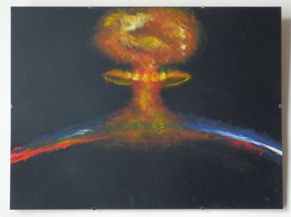 570x425 Original Signed Framed Painting In Acrylics Of Nuclear Explosion - Mushroom Cloud Painting
