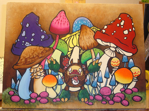 567x420 Funguy And The Mushroom Forest By Lozzyboo - Mushroom Forest Painting