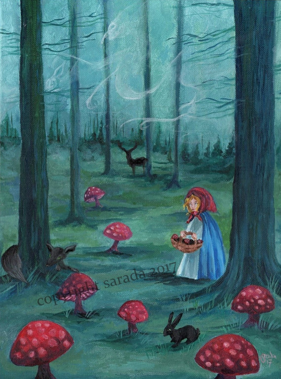 570x768 Haunted Mushroom Forest Folk Horror Painting Fairytale Girl - Mushroom Forest Painting