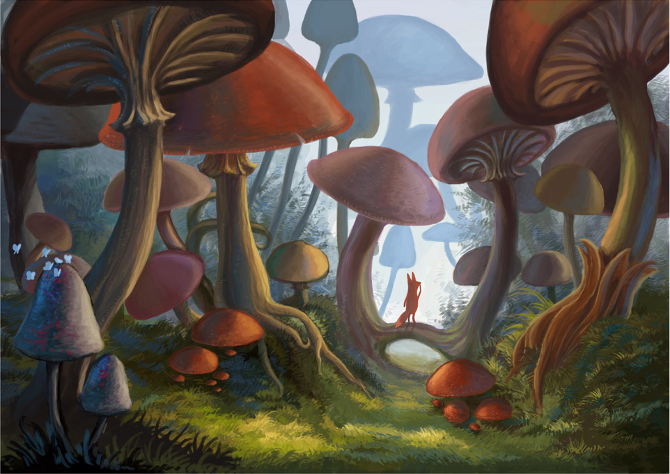 962x681 Kito In The Mushroom Forest By Furiouskitten - Mushroom Forest Painting
