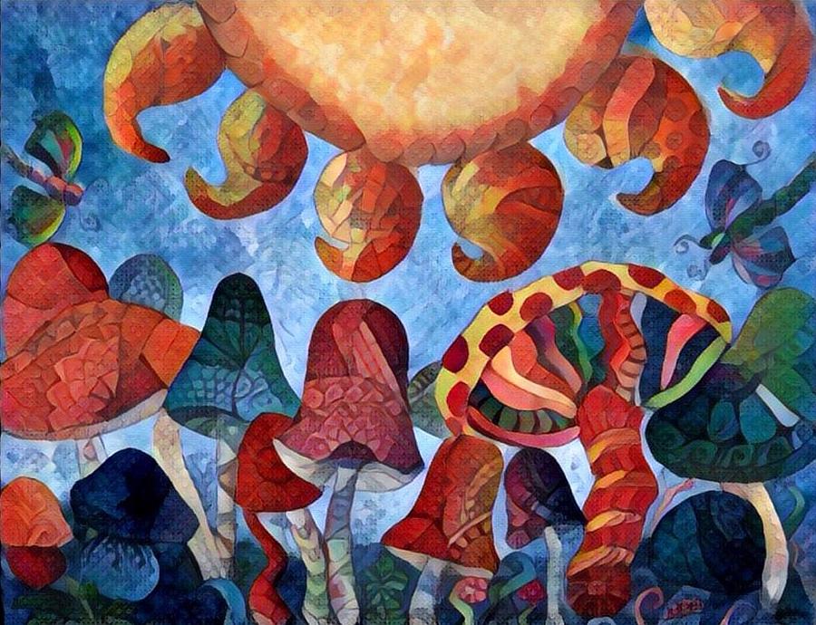 900x690 Mushroom Forest Digital Painting By Megan Walsh - Mushroom Forest Painting
