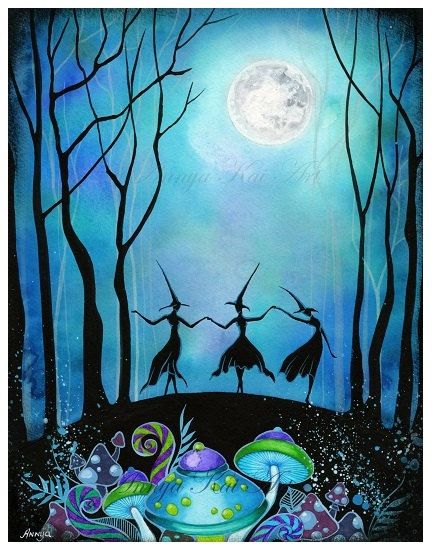 432x551 Witches Dancing Under The Moon - Mushroom Forest Painting