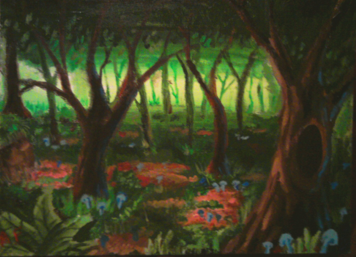 706x509 Mushroom Forest By Afergusonart - Mushroom Forest Painting