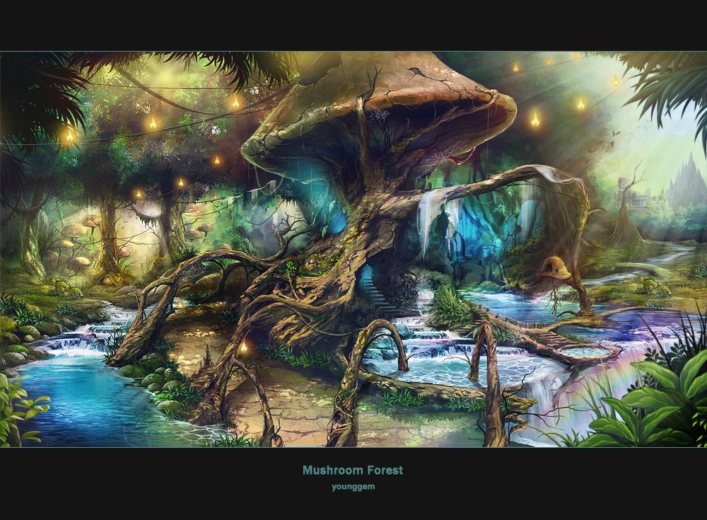 1000x735 Mushroom Forest By ~hongryu On Pilze Mushrooms - Mushroom Forest Painting