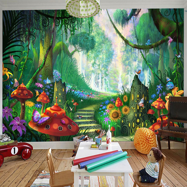 640x640 Custom Mural Wallpaper 3d Cartoon Fairy Forest Mushroom Path Wall - Mushroom Forest Painting