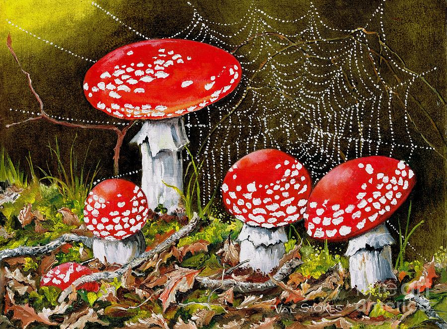 900x664 Magical Mushrooms No 2 Painting By Val Stokes - Mushroom Painting