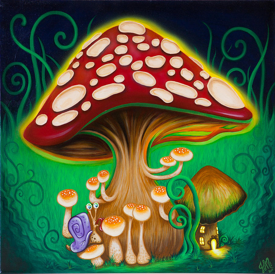 900x896 Mushroom Magic Painting By Jennie Macmillan - Mushroom Painting
