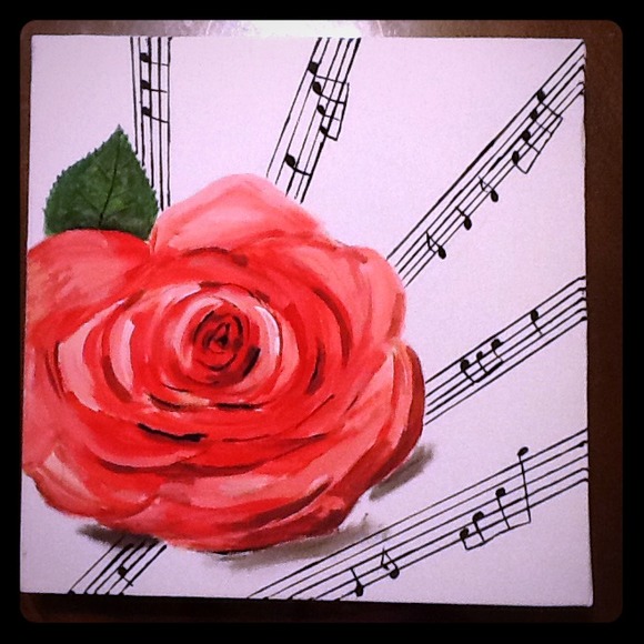 580x580 Other Sale Rose Music Note Acrylic Canvas Painting Poshmark - Music Note Canvas Painting