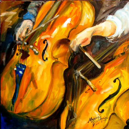 500x500 Painting Abstract Cellos 16x16 Oil Painting Music Series By M - Music Oil Painting