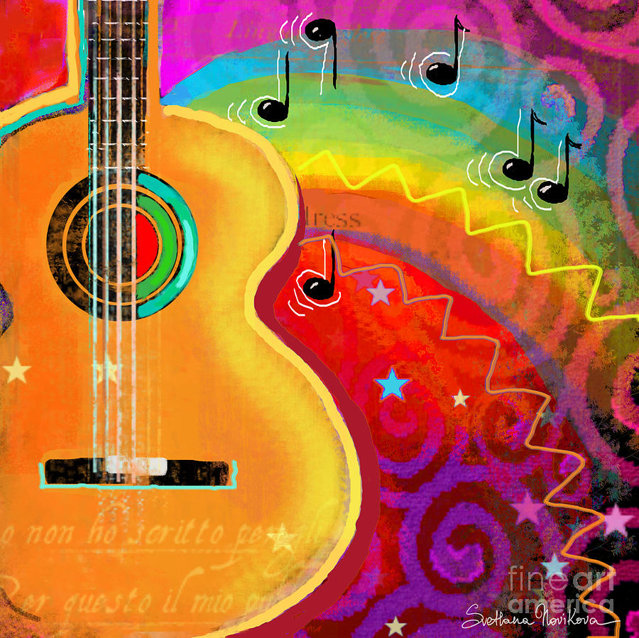 900x899 Sxsw Musical Guitar Fantasy Painting Print Painting By Svetlana - Musical Painting