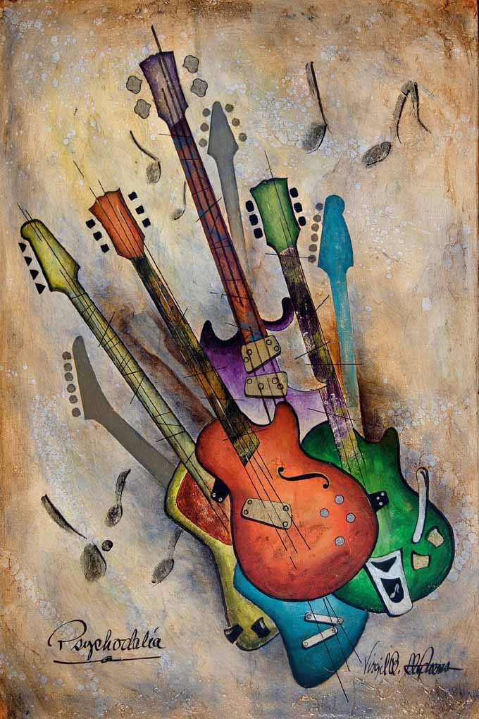 680x1020 Music Painting Of Guitars, Music Art Called Psychodalia By - Musical Painting