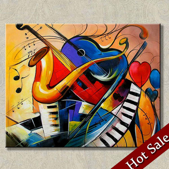 350x350 Abstract Art Canvas Handpainted Musical Instrument Oil Painting - Musical Painting