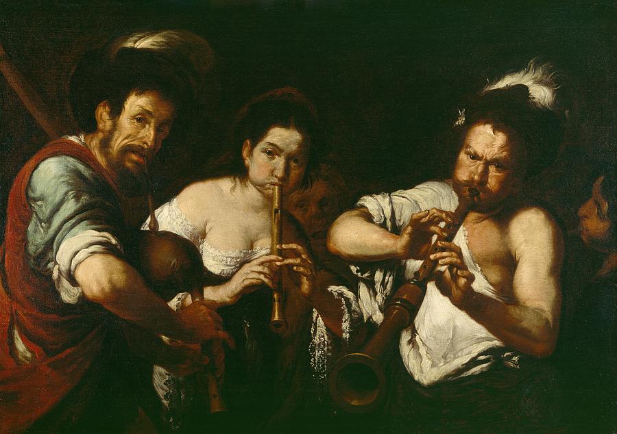 900x634 Street Musicians Painting By Bernardo Strozzi - Musicians Painting