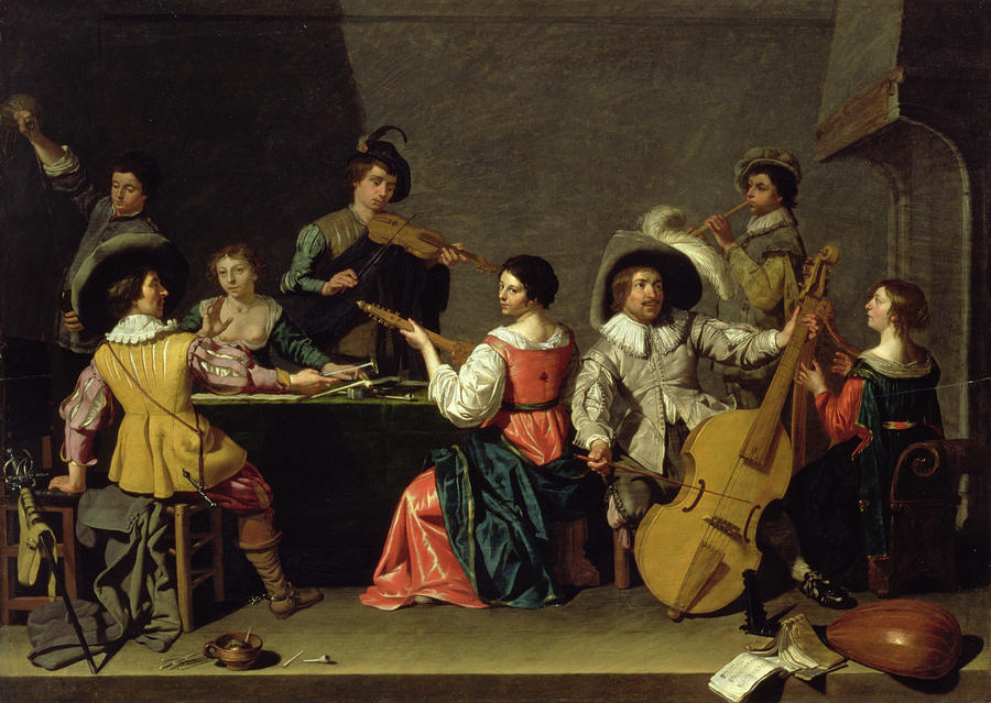 900x639 Group Of Musicians Painting By Jan Van Bijlert Or Bylert - Musicians Painting
